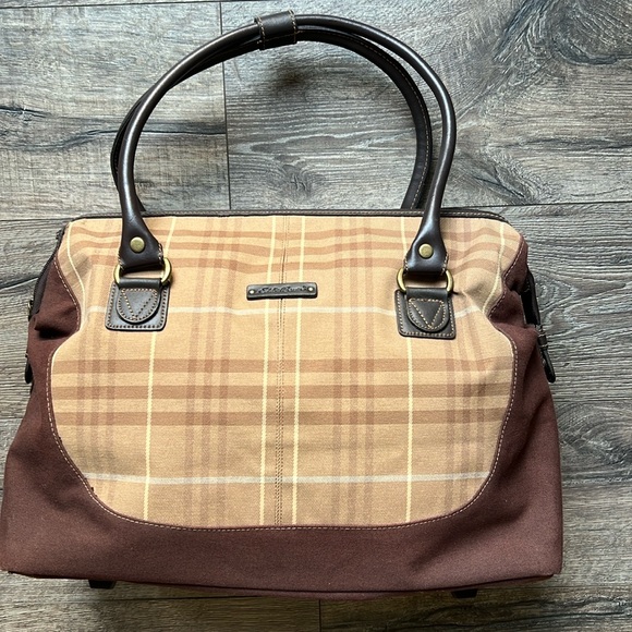 Eddie Bauer Brown & Plaid overnight bag - Picture 1 of 10